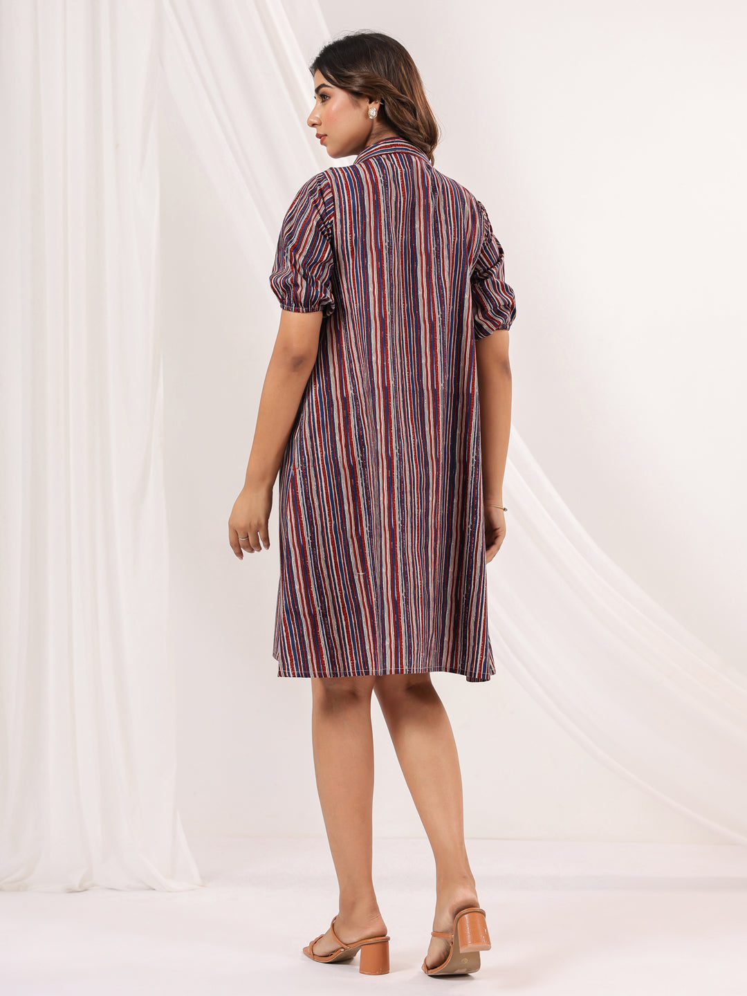 Women's Multicolor Pure Cotton Striped A-line Dress
