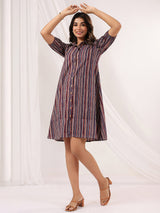 Women's Multicolor Pure Cotton Striped A-line Dress