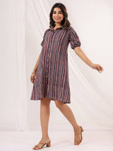 Women's Multicolor Pure Cotton Striped A-line Dress