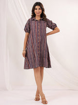 Women's Multicolor Pure Cotton Striped A-line Dress