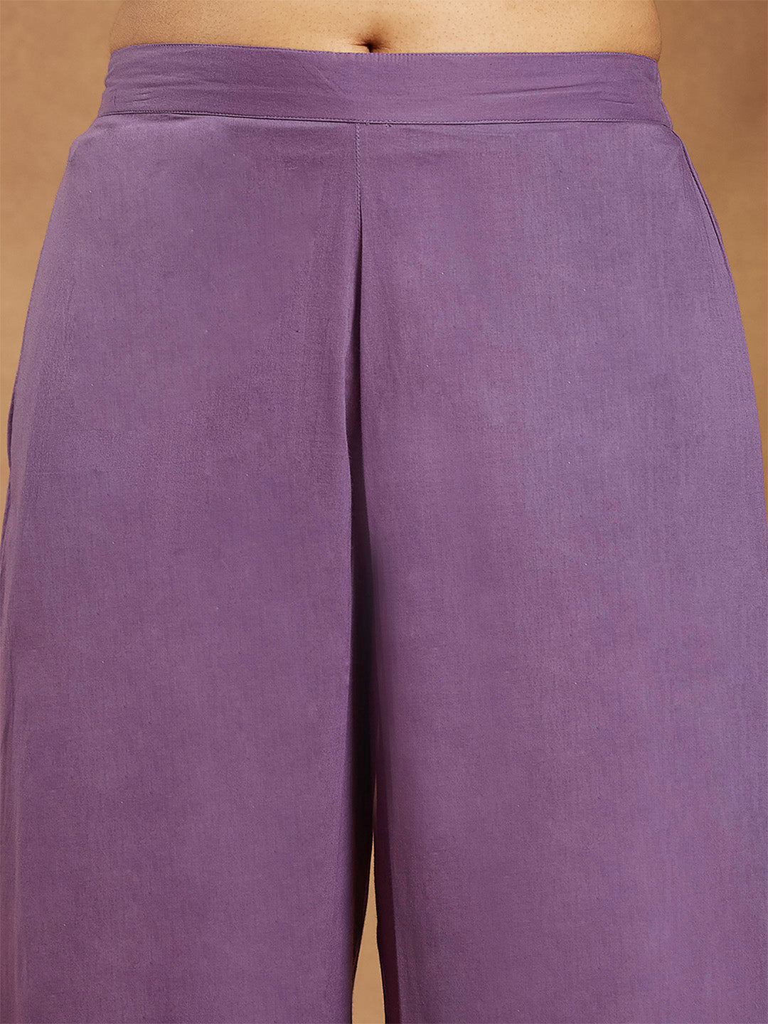 Women's Lavender Pure Cotton Yoke Embroidered Straight Kurta Pant Set