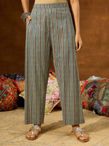 Women's Blue Pure Cotton Floral Printed Straight Kurta Pant Set