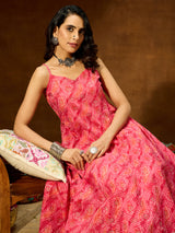 Women's Pink Pure Cotton Bandhani Printed Anarkali Kurta