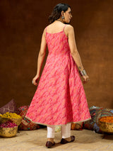 Women's Pink Pure Cotton Bandhani Printed Anarkali Kurta