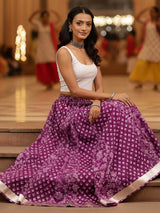 Women's Purple Pure Cotton Floral Printed Flared Skirt