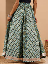 Women's Aqua Green Pure Cotton Floral Printed Skirt