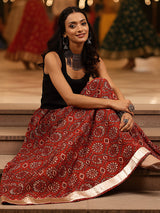 Women's Rust Pure Cotton Floral Printed Flared Skirt