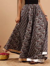Women's Grey Pure Cotton Floral Printed Flared Skirts