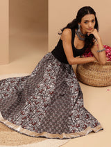 Women's Grey Pure Cotton Floral Printed Flared Skirts