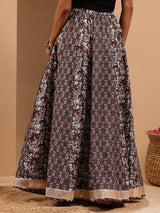 Women's Grey Pure Cotton Floral Printed Flared Skirts