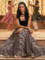 Women's Grey Pure Cotton Floral Printed Flared Skirts