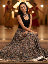 Women's Beige Pure Cotton Floral Printed Flared Skirt