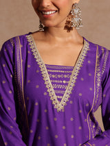 Women's Purple Rayon Gold Printed Short Kurti With Sharara & Dupatta Set