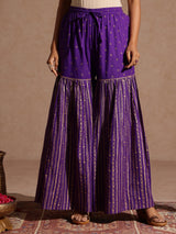 Women's Purple Rayon Gold Printed Short Kurti With Sharara & Dupatta Set