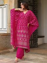 Women's Pink Georgette Foil Printed Kaftan Kurta With Palazzo Set