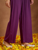 Women's Purple Rayon Embellished Gold Printed Anarkali Kurta Set