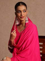 Women's Pink Rayon Embellished Gold Printed Straight Kurta With Sharara & Dupatta Set