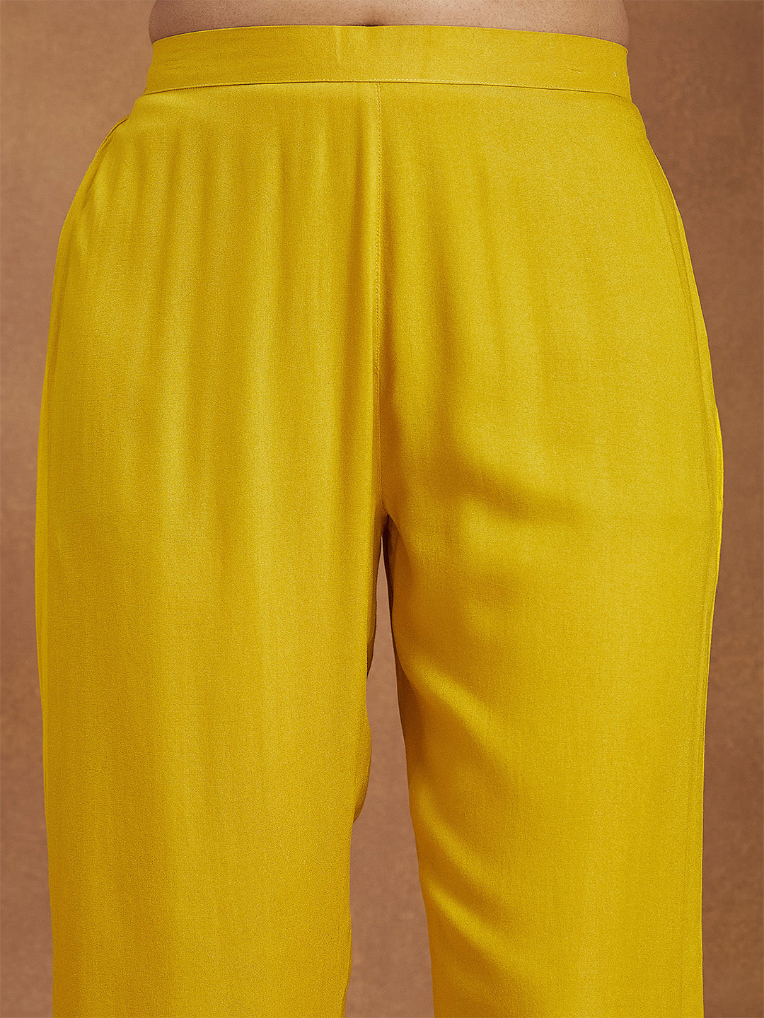 Women Mustard Yellow Rayon Embellished Anarkali Kurta Set With Green Dupatta