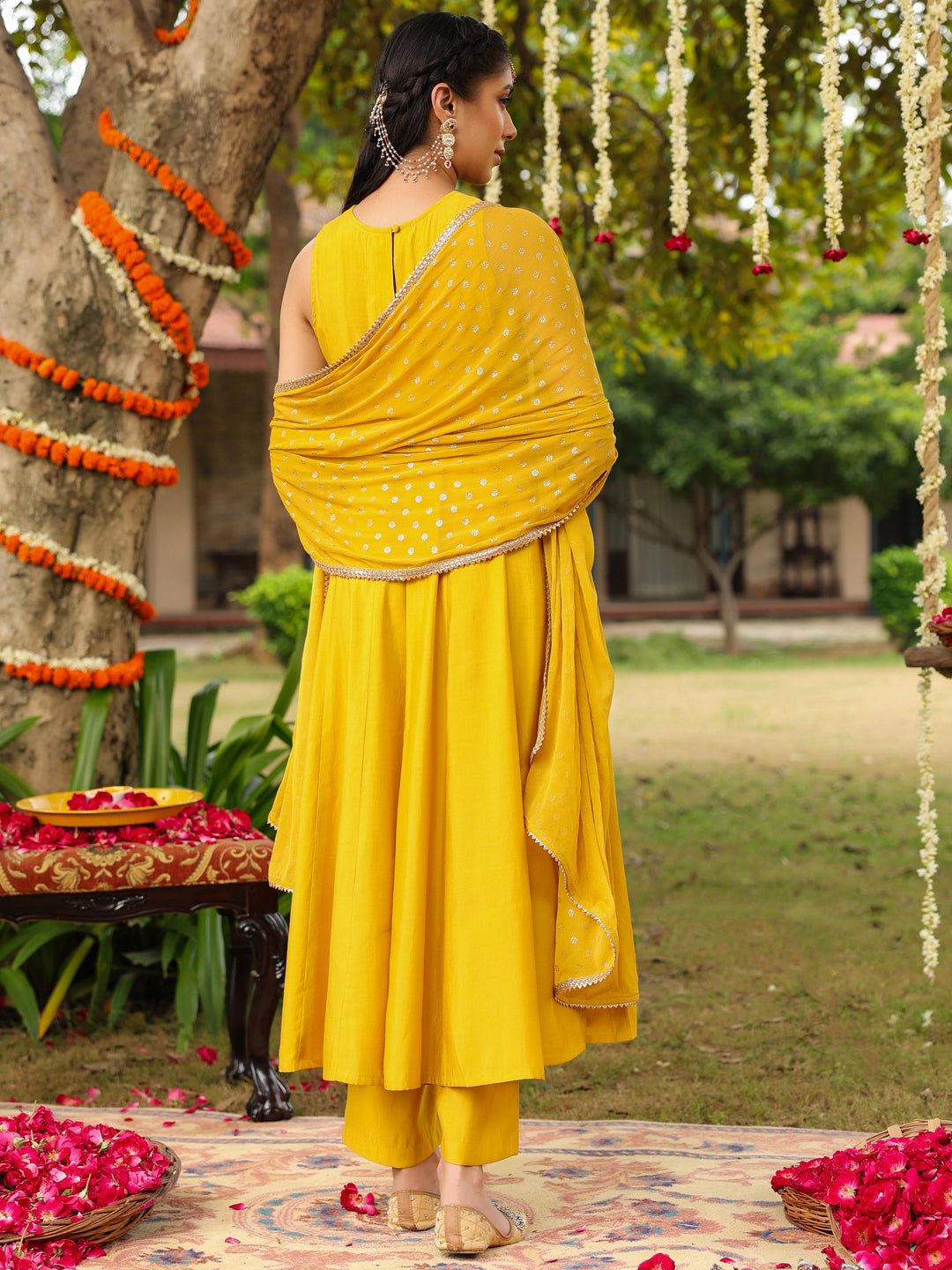 Women Yellow Chanderi Silk Embellished Anarkali Kurta Set With Dupatta