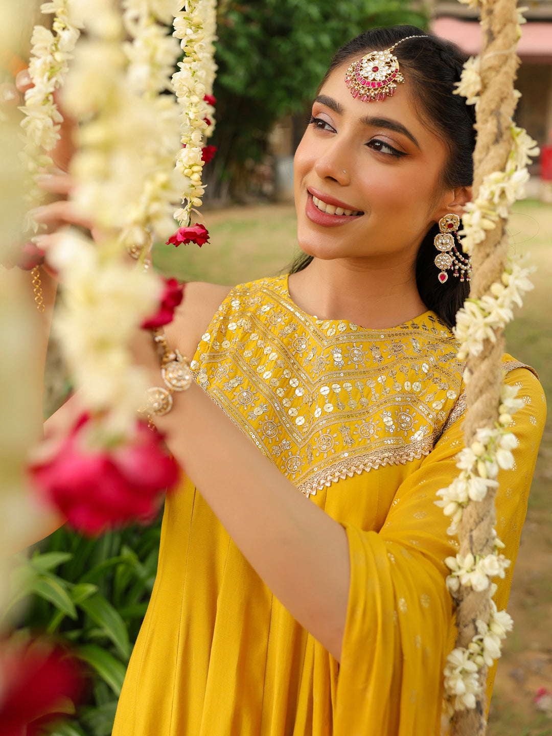 Women Yellow Chanderi Silk Embellished Anarkali Kurta Set With Dupatta