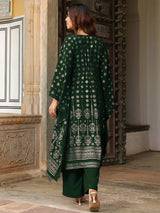 Women's Bottle Green Georgette Foil Printed Kaftan Kurta With Palazzo Set
