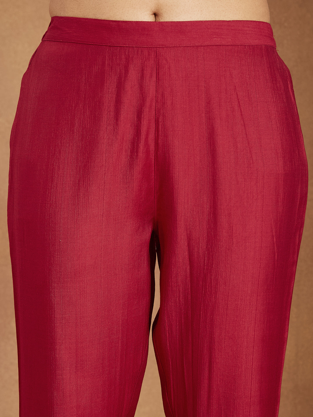 Women's Maroon Silk Blend Zari Embroidered Straight Kurta Set