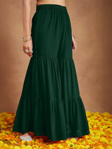 Women's Dark Green Georgette Zari Embroidered Straight Kurta With Palazzo & Dupatta Set