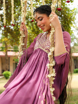 Women's Lavender Georgette Embellished A-line Kurta With Palazzo & Dupatta Set