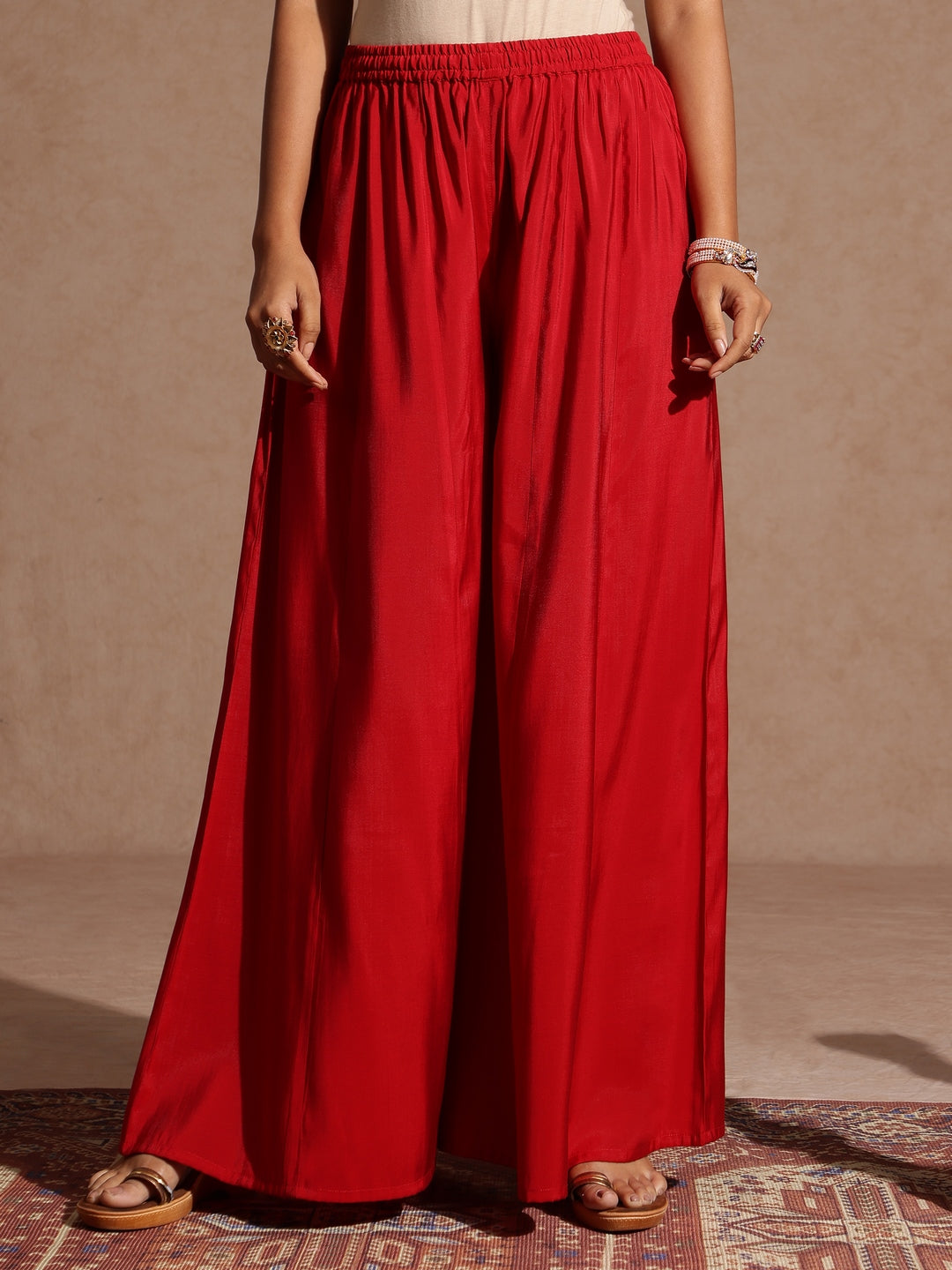 Women's Maroon Chanderi Silk Embellished Gold Printed Kurta With Sharara & Dupatta Set