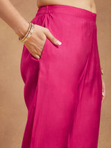 Women's Pink Chanderi Silk Yoke Embroidered Anarkali Kurta Set