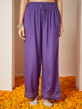 Women's Purple Rayon Ethnic Motifs Gold Printed Anarkali Kurta Set