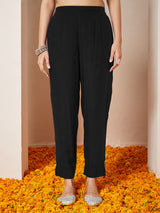 Women's Black Rayon Gold Printed Anarkali Kurta Set