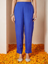 Women's Blue Pure Cotton Foil Printed A-line Kurta Set