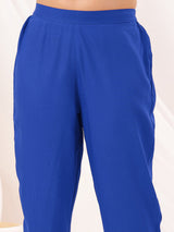 Women's Blue Rayon Embellished Mirror Work A-line Kurta Set