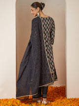 Women's Black Rayon Foil Printed Anarkali Kurta Set