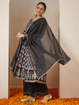 Women's Black Rayon Foil Printed Anarkali Kurta Set
