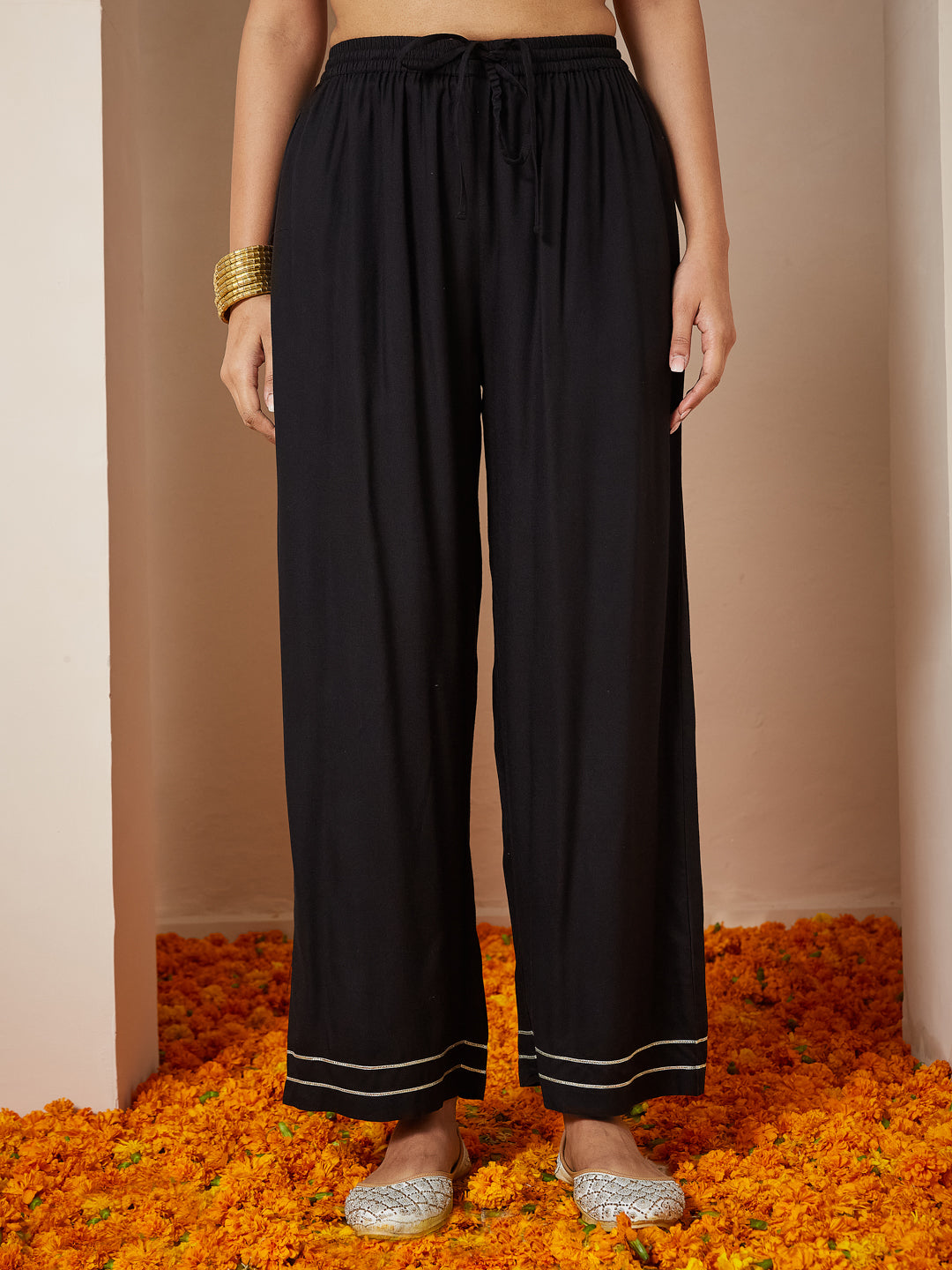 Women's Black Rayon Foil Printed Anarkali Kurta Set