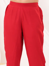 Women's Maroon Rayon Embellished Mirror Work A-line Kurta Set