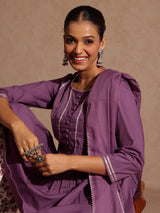 Women's Purple Pure Cotton Solid Peplum Top With Sharara & Dupatta Set