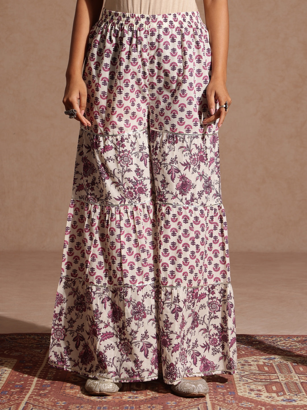 Women's Purple Pure Cotton Solid Peplum Top With Sharara & Dupatta Set