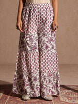 Women's Purple Pure Cotton Solid Peplum Top With Sharara & Dupatta Set