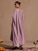 Women's Lavender Silk Blend Zari Embroidered Gold Printed Anarkali Kurta Set