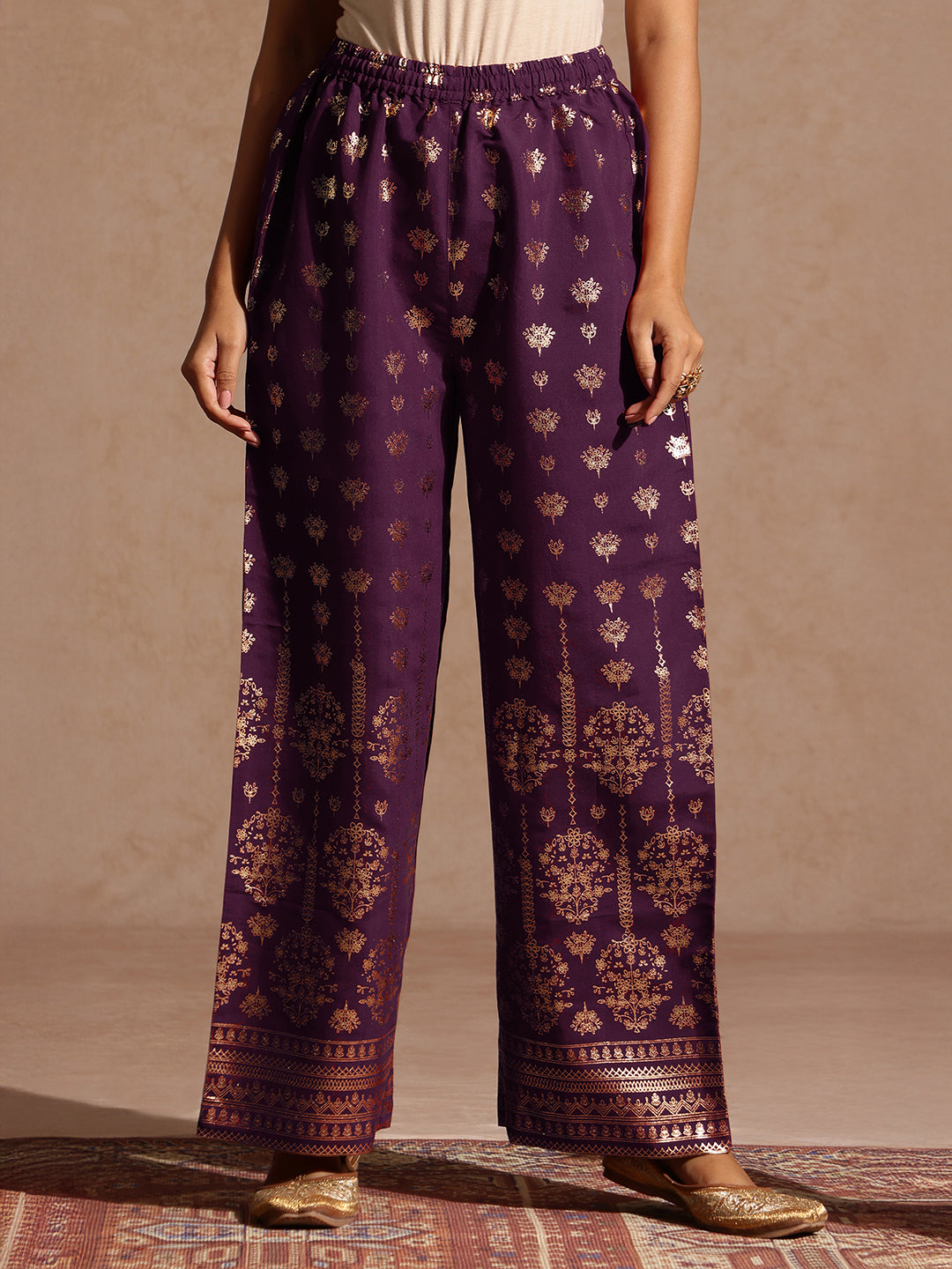 Women's Wine Chanderi Silk Embellished Straight Kurta With Palazzo & Dupatta Set