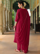 Women's Pink Silk Blend Zari Yoke Embroidered Gold Printed Anarkali Kurta Set