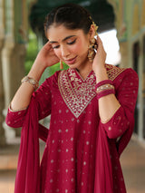 Women's Pink Silk Blend Zari Yoke Embroidered Gold Printed Anarkali Kurta Set