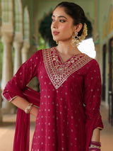 Women's Pink Silk Blend Zari Yoke Embroidered Gold Printed Anarkali Kurta Set