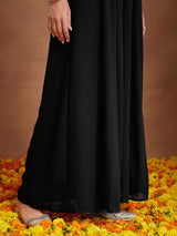 Women's Black Georgette Zari Embroidered Straight Kurta With Palazzo & Dupatta Set