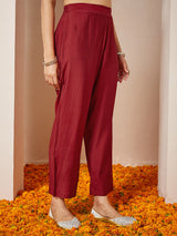 Women's Maroon Chanderi Silk Embellished Gold Printed Anarkali Kurta Set