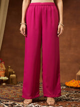 Women's Pink Georgette Embellished Gold Printed A-line Kurta With Palazzo & Dupatta Set