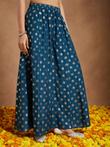 Women's Teal Blue Silk Blend Embellished Straight Kurta With Sharaa & Dupatta Set